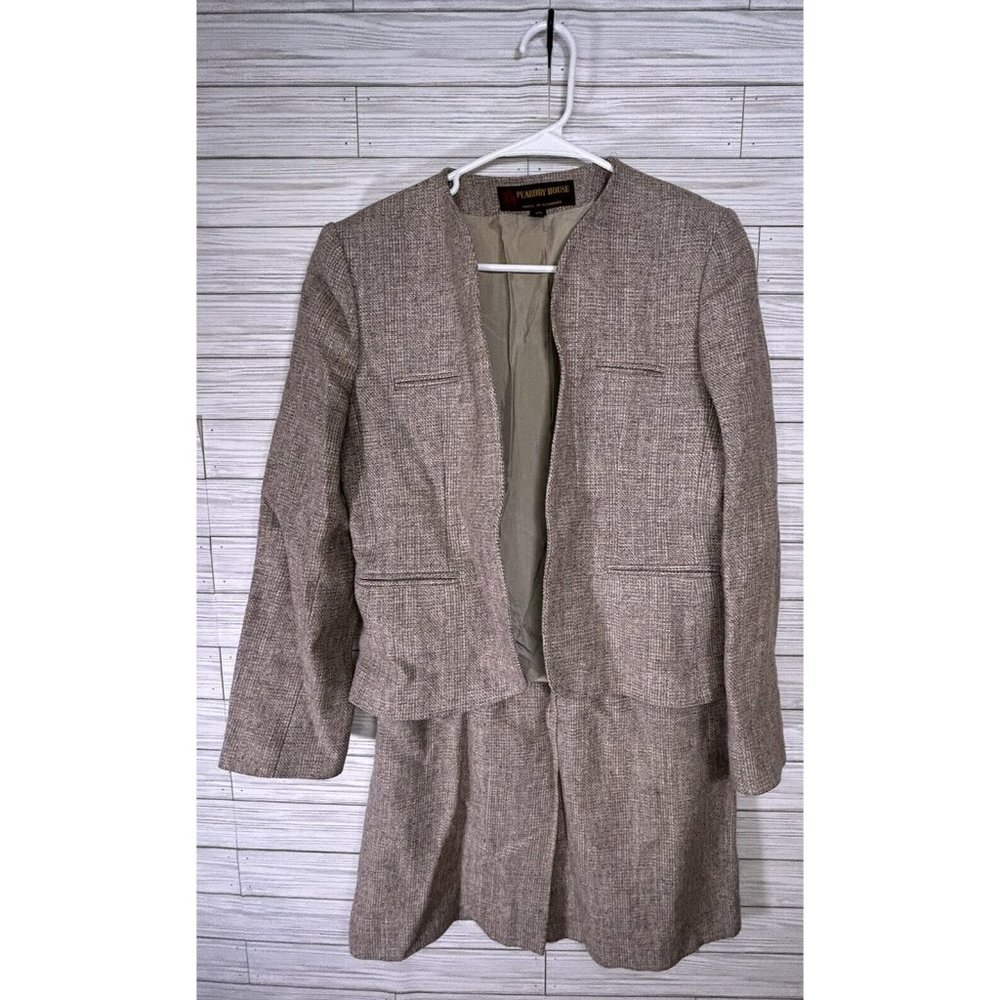 Vintage Peabody House Womens Suit Skirt Blazer 9 10 Tan Wool/Nylon Blend Romania